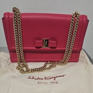 Salvatore Ferragamo Hot Pink Vara Bow Chain Shoulder Bag